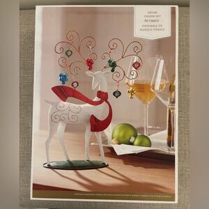 Pier 1 Reindeer Drink Wine Glass Charm Set New With Tags